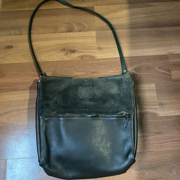 Suede + leather grey shoulder/messenger bag - Picture 2 of 11